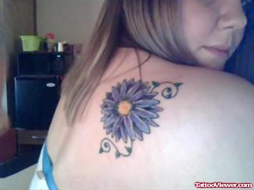 Purple Daisy Tattoo On Back