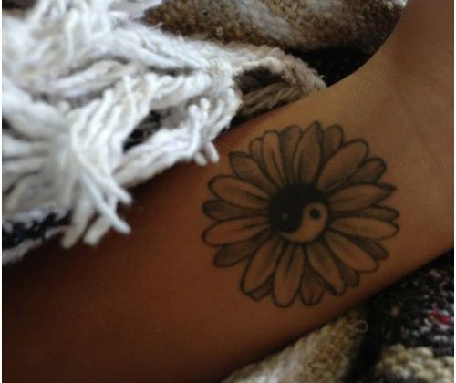 Yin Yang Daisy Tattoo On Left Wrist