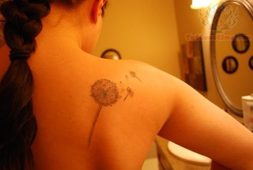 Dandelion Back Shoulder Tattoo For College Girls