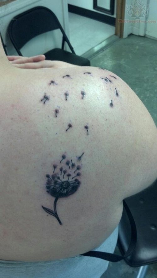 Dandelion Back Shoulder Tattoo For Female