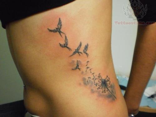 Birds Flying From Dandelion Tattoo On Side