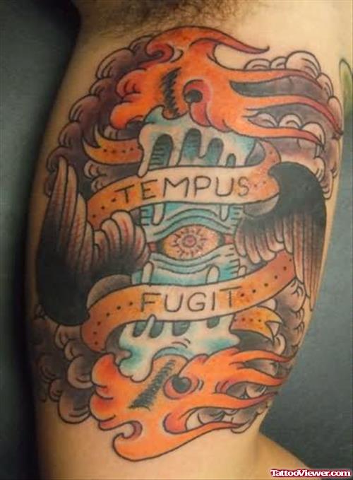 Tempus Fugit Tattoo On Muscles