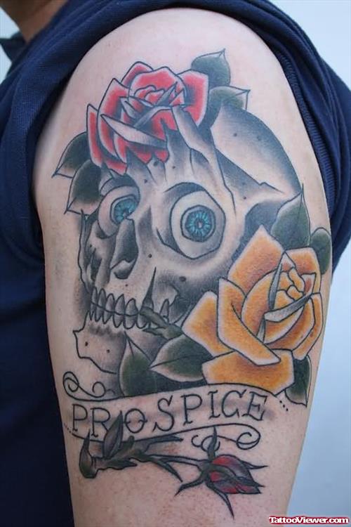 Pro Spice Skull Tattoo On Shoulder