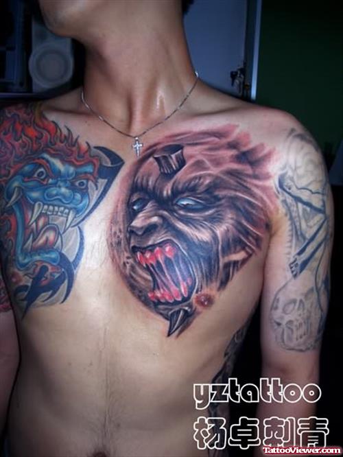 Angry Devil Tattoo on Chest
