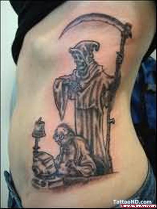 Devil Dying Man Tattoo On Rib