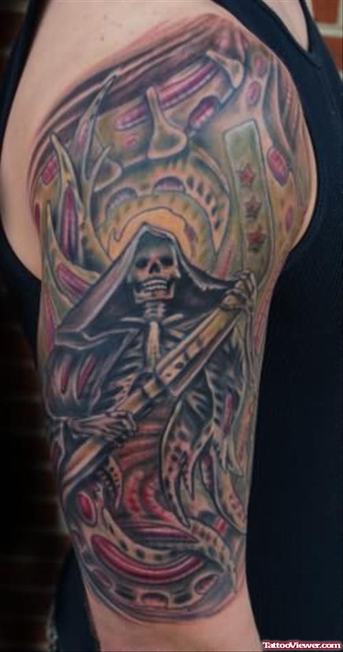 Hockey Reaper Tattoo On Shoulder