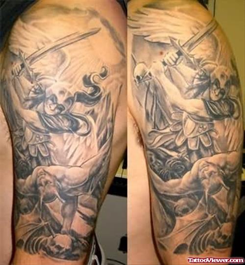 Devil Death Tattoo On Shoulder