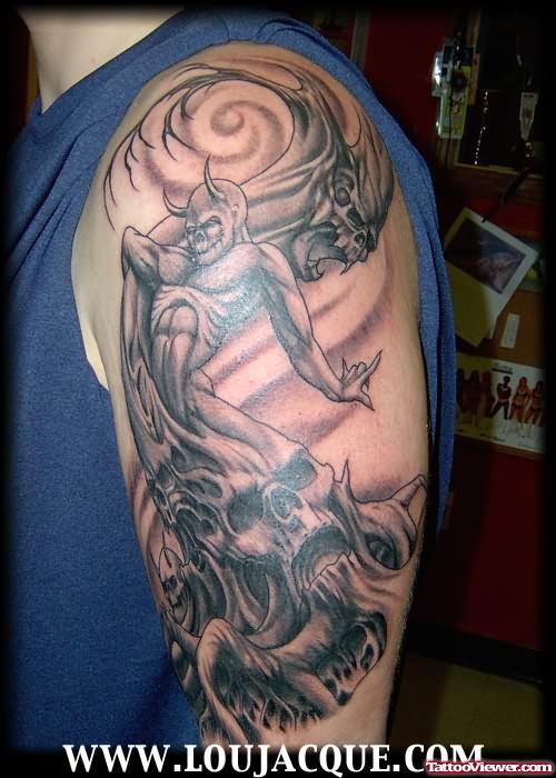 Demon Death Tattoo On Shoulder
