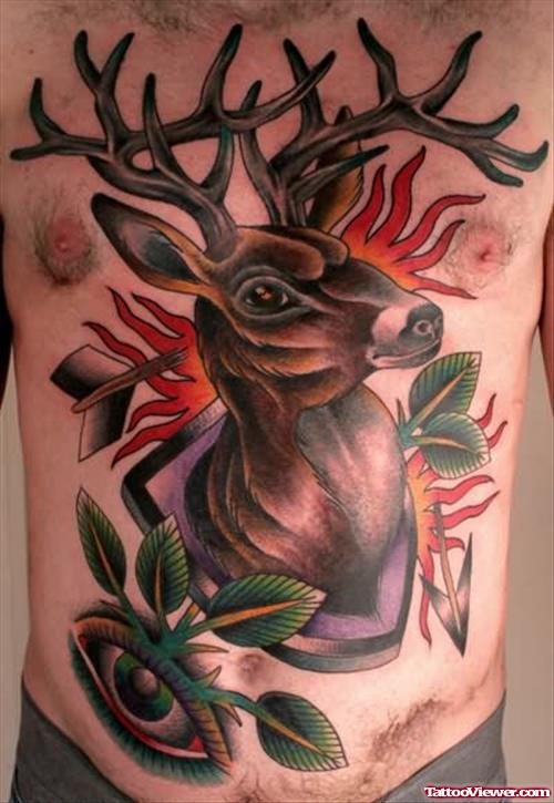 Stag & Deer Tattoos On Chest