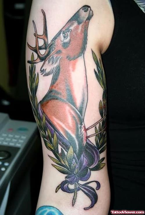 Red Deer Tattoo On Muscles