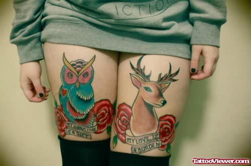 Deer Tattoo On Left Leg