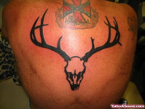 Deer Skull Tattoo On Back For Men