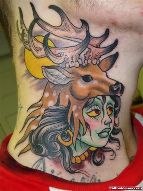 Deer And Girl Tattoo