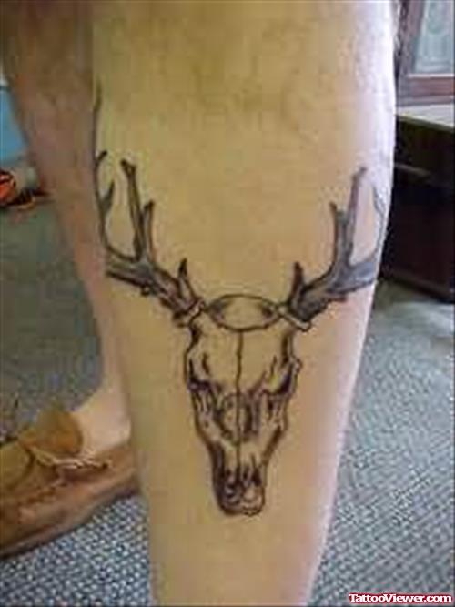 Deer Skull Tattoo On Leg