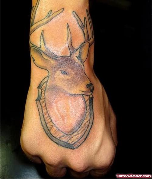 Deer Head Tattoo On Hand
