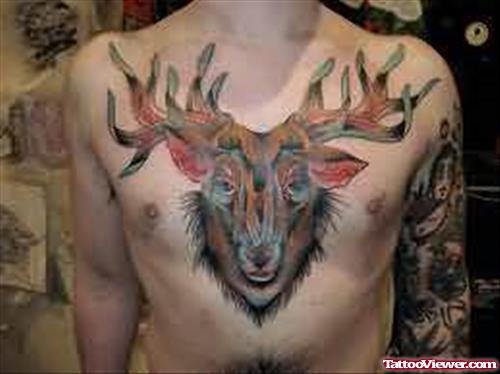 Deer Face Tattoo On Chest