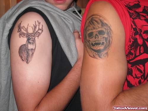 Buck Deer Tattoos On Biceps