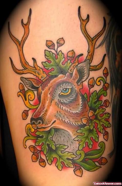 Deer Face In Flowers Tattoo