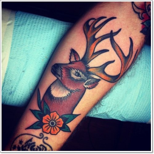 Traditional Deer Tattoo On Arm