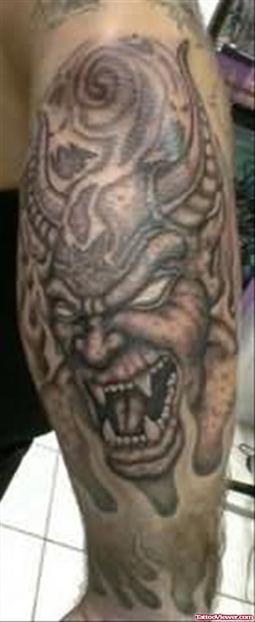 Awesome Demon Tattoo On Leg