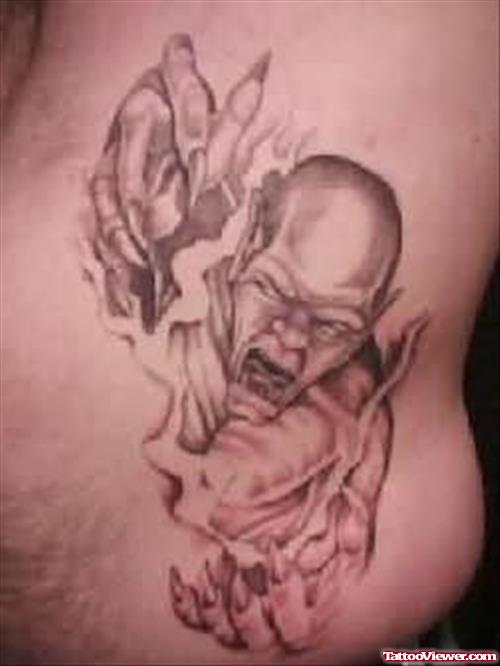 Beautiful Demon Tattoo On Rib