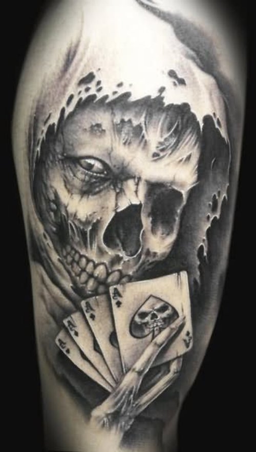 Demon Skull With Cards Tattoo Design