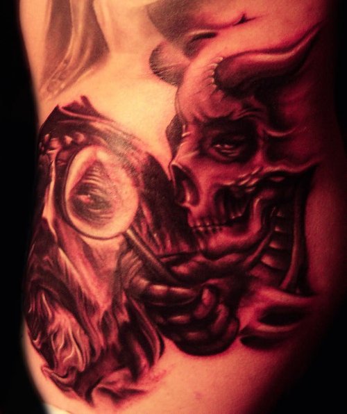 Jesus Demon Tattoo On Side