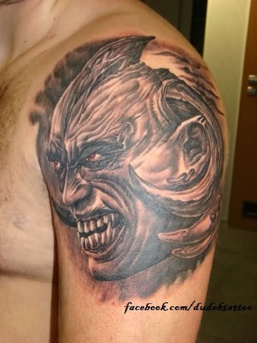 Left Shoulder Demon Tattoo For Men