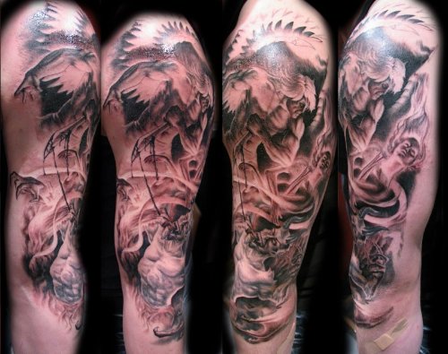 Demon Tattoos On Full Sleeve