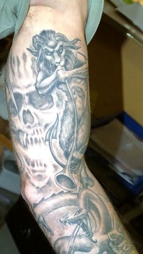 Dragon And Demon Tattoo On Arm Sleeve