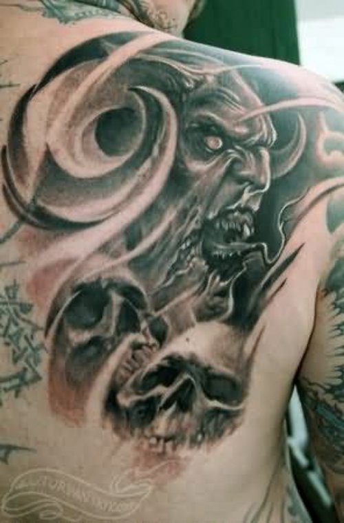 Wonderful Right Back Shoulder Demon Tattoo