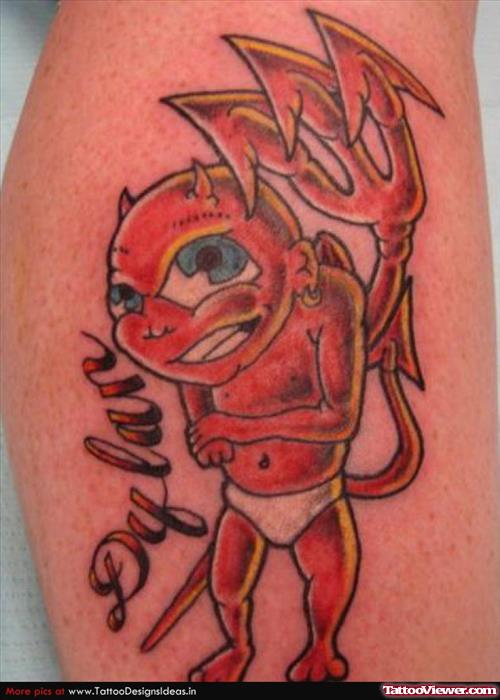 Red Ink Devil Tattoo On Shoulder For Men