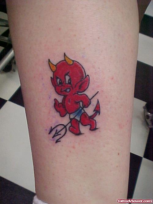 Red Ink Devil Tattoo On Leg