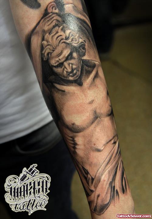Grey Ink Devil Tattoo sleeve