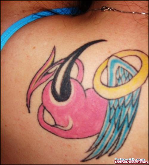 Devil Angel Heart Tattoo Design On Back