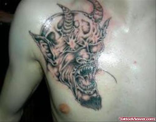 Awesome Devil Head Tattoo On Man Chest
