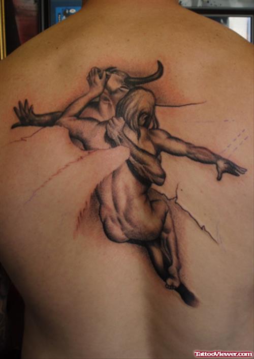 Wonderful Grey Ink Devil Tattoo On Back Body