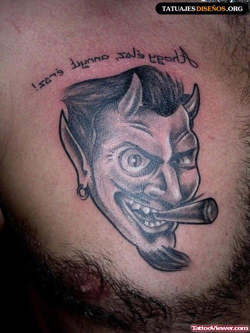 Smoking Devil Tattoo On Chest