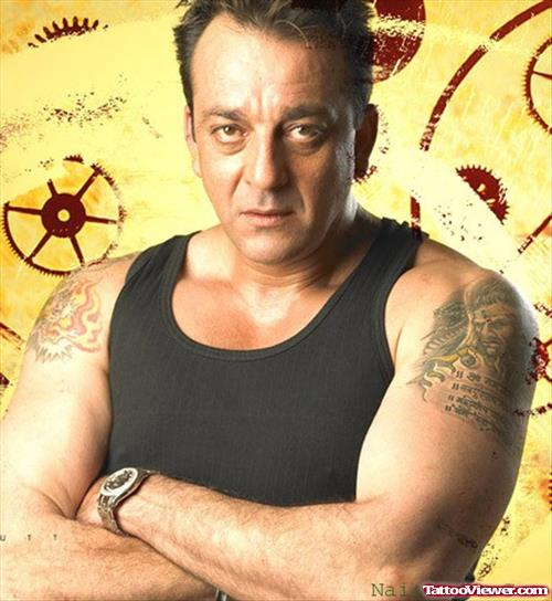 Sanjay Dutt With Devil And Shiva Tattoo On Shoulders
