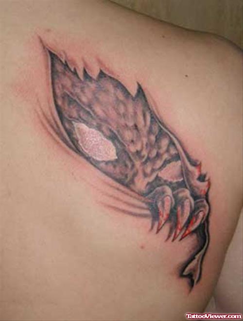 Ripped Skin Devil Tattoo On Back