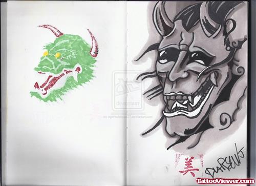 Japanese Devil Head Tattoo Design