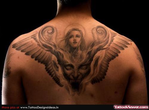 Angel n Devil Tattoo Design On Upper Back