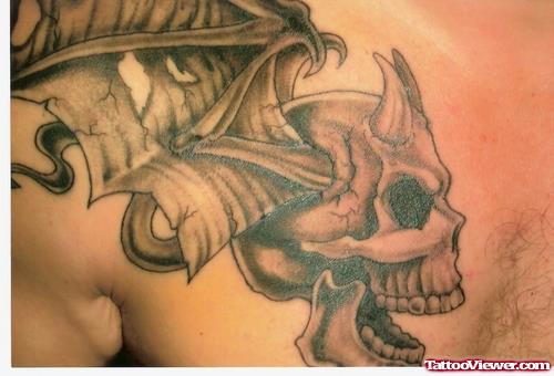 Winged Devil Skull Tattoo On Man Chest