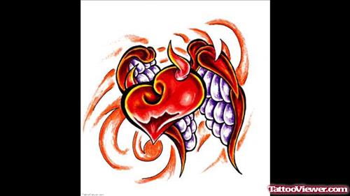Red Winged Devil Heart Tattoo Design