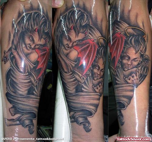 Devil Mother and Angel Baby Tattoo