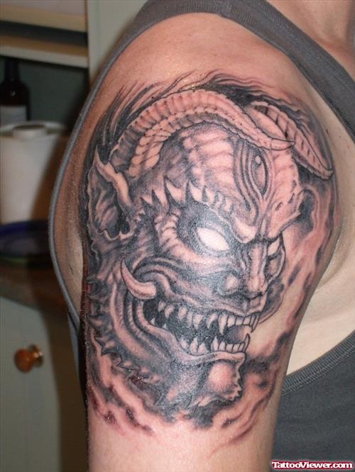Japanese Devil Tattoo On Man Right Shoulder