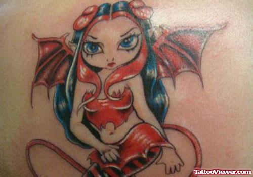 Colored Devil Fairy Girl Tattoo