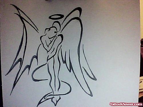Angel Devil Hug Tattoo Design