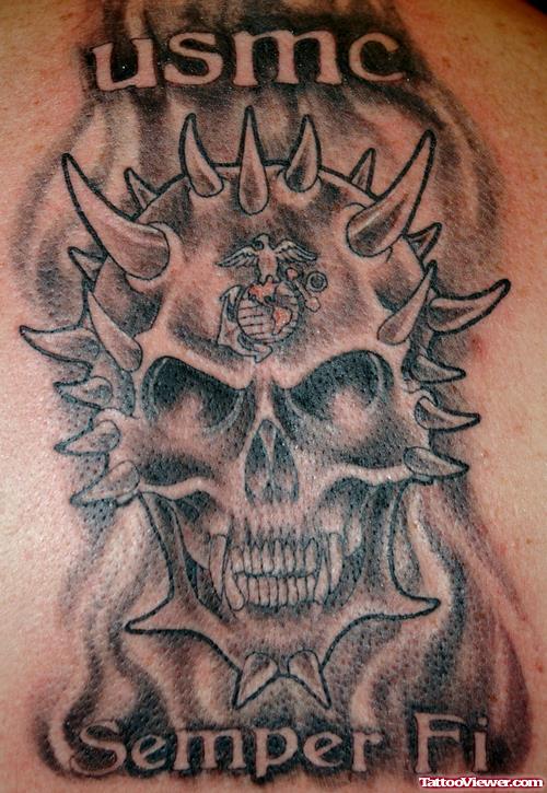 USMC Devil Tattoo On Back