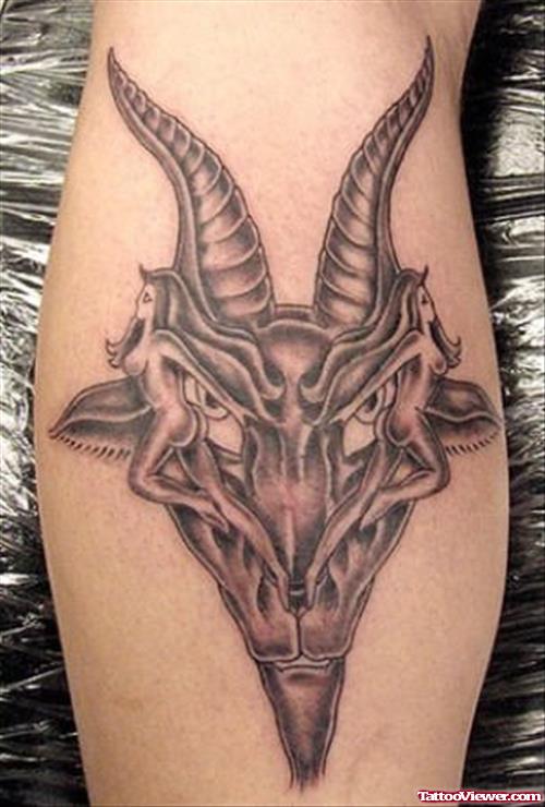 Satan Devil Tattoo On Back Leg